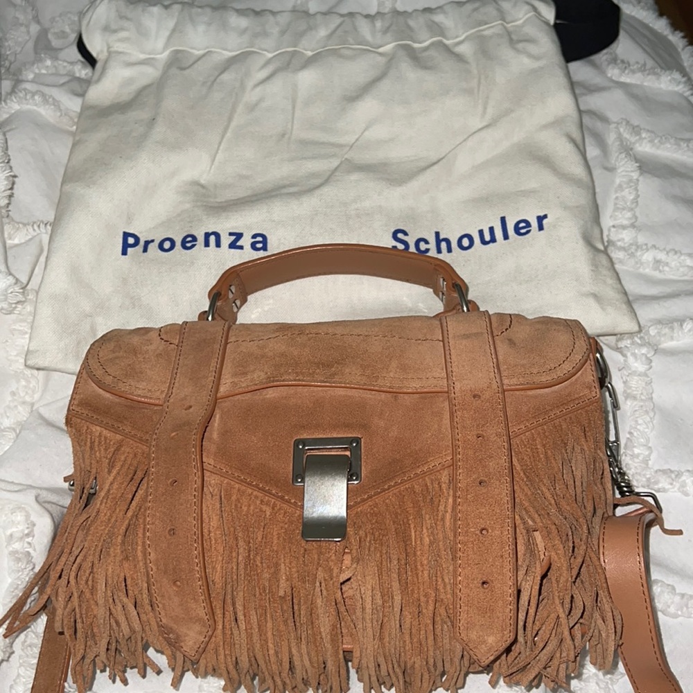 Proenza Schouler fringe satchel suede bag. Worn a few times, stains in the back.